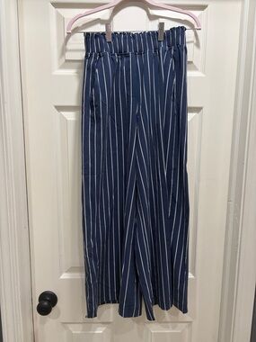 lululemon athletica Navy and White Striped Elastic Waist Pants